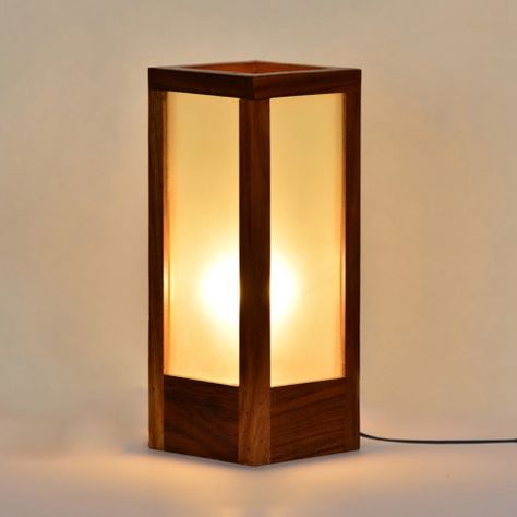 10 Inch Modern Frosted Glass #Lamp In Sheesham Wood Frosted Lamp, Rectangular Lamp, Bedside Lamp Modern, Wooden Table Lamp, Wooden Living Room, Wooden Table Lamps, Wood Floor Lamp, Side Table Lamps, Decorative Table Lamps