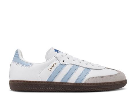 Samba OG 'White Sky Blue' - Adidas - JI2003 - foowear white/clear sky/blue | Flight Club Adidas Sambas Blue, Blue Sambas Adidas, Light Blue Sambas, Sky Blue Shoes, Blue Sambas, Blue Wishlist, White And Blue Shoes, White And Blue Sneakers, Blue White Shoes