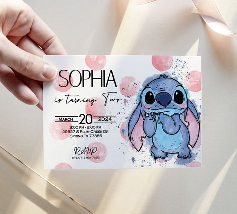 Watercolor Stitch, Stitch Invitation, Stitch Party, Pool Party Birthday Invitations, Stitch Birthday, Disney Baby Shower, Pool Birthday Party, Stitch Cartoon, Birthday Party Planning