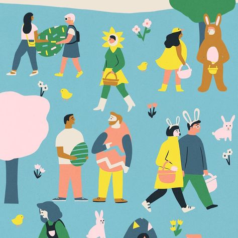 56 Likes, 3 Comments - Naomi Wilkinson (@naomipwilkinson) on Instagram: “An Easter egg hunt illustration I worked on this week for Sheffield Hallam university” Naomi Wilkinson, Sheffield Hallam University, University Of Sheffield, Illustration People, People Illustration, Easter Egg Hunt, Egg Hunt, French Artists, Sheffield