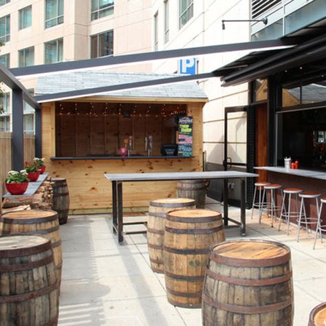 America's Best Beer Gardens: Sweet Cheeks Q, Boston  I like the outdoor bar Tiffani Faison, Backyard Beer Garden, Beer Garden Design, Rest Ideas, Beer Garden Ideas, Bars Design, Concept Restaurant, Whiskey Barrel Table, Outdoor Beer Garden