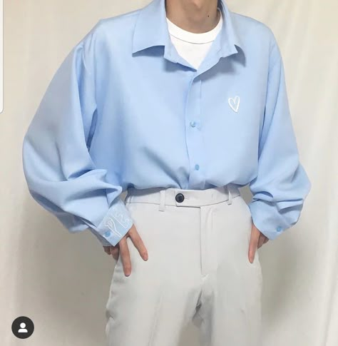 Blue And White Outfit Ideas Men, Soft Blue Outfit Men, Pastel Blue Men Outfit, Pastel Clothes Outfits Men, Pastel Outfit Men Formal, Pastel Clothes For Men, Pastel Outfit Ideas Men, Light Blue Male Outfit, Pastel Blue Outfit Men