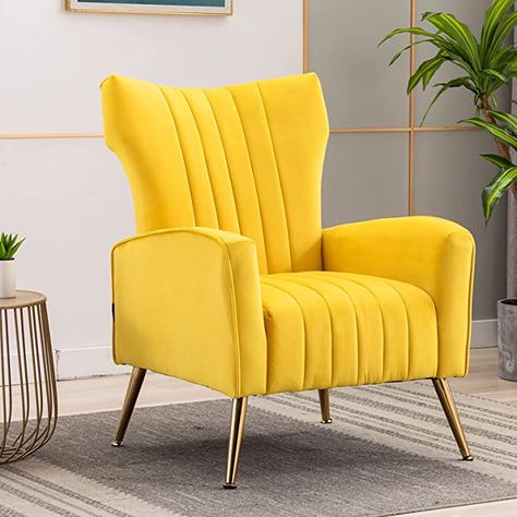 Single Sofas Ideas Living Room, Yellow Leather Chair, Yellow Accent Chairs, Latest Sofa, Fancy Chair, Interior Design Template, African Furniture, Latest Sofa Designs, Tufted Accent Chair