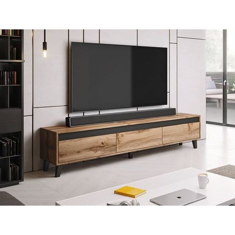 Meuble tv 185x38 cm bois - lord Couleur bois Lisa Design | La Redoute Modern Tv Stand Living Rooms, Credenza Tv, Laminate Furniture, Rustic Tv Stand, Living Room Tv Unit Designs, Wood Interior Design, Furniture Board, Living Room Tv Stand, Black Furniture