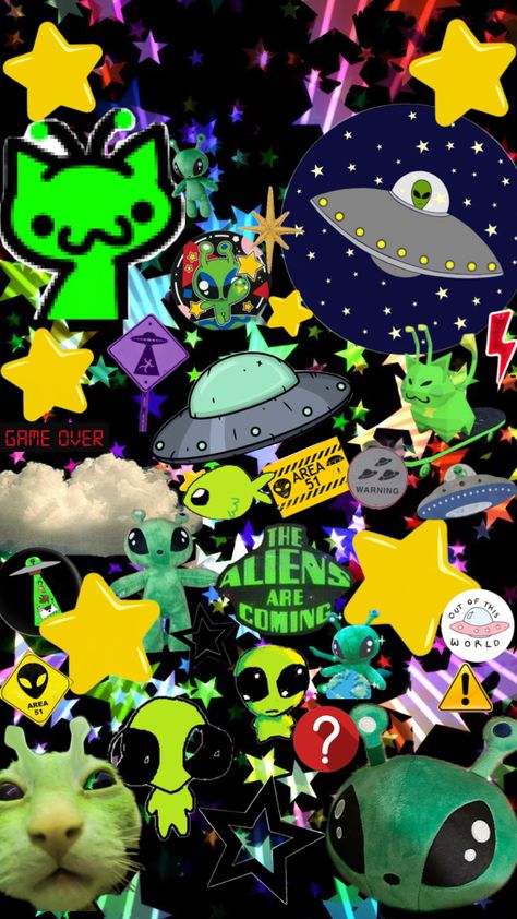 Clowncore Wallpaper, Aliens Exist, Cellphone Background, Scene Wallpaper, Scene Core, Cute Alien, Doodle Art Designs, College Art, Aliens