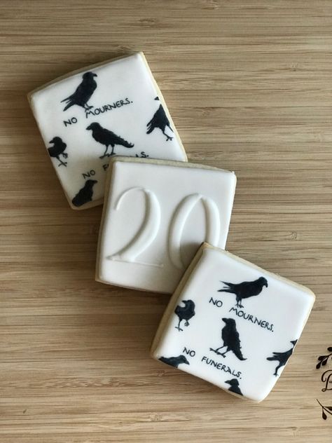 Sugar cookies decorated with royal icing, Six of Crows themed! The birthday girl loves books and Six of Crows is one of her favorites! Such a sweet mother for picking these up. #royalicing #sugarcookies #sixofcrows #birthday #mothersday #aesthetic #dessert Aesthetic Dessert, Cookies Decorated With Royal Icing, Royal Icing Decorations, Cookies Decorated, Six Of Crows, Sugar Cookies Decorated, Crows, Royal Icing, Themed Cakes