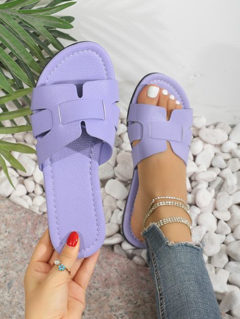 Best Sandals For Men, Purple Slippers, Women Slippers Fashion, Cute Slides, Purple Sandals, Cute High Heels, Women Flat Sandals, Work Shoes Women, Fashion Shoes Flats