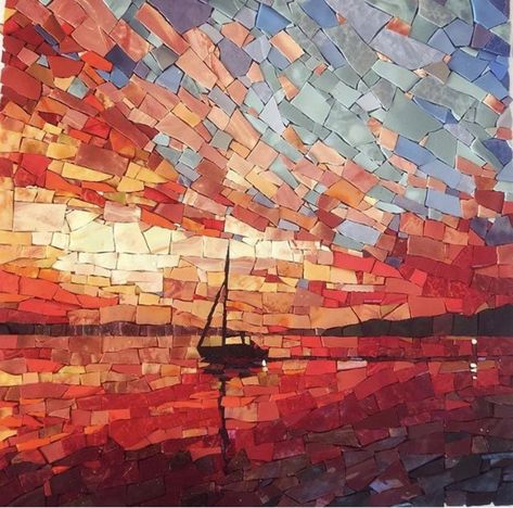 Scenery_Mosaic_Design - Scenery_Mosaic_Artwork - Sky_Mosaic_Artwork Mosaic Sunset, Landscape Mosaic, Rainy Sky, Paper Mosaic, Mosaic Garden Art, Creation Art, Mosaic Art Projects, Mosaic Stained, Mosaic Tile Art