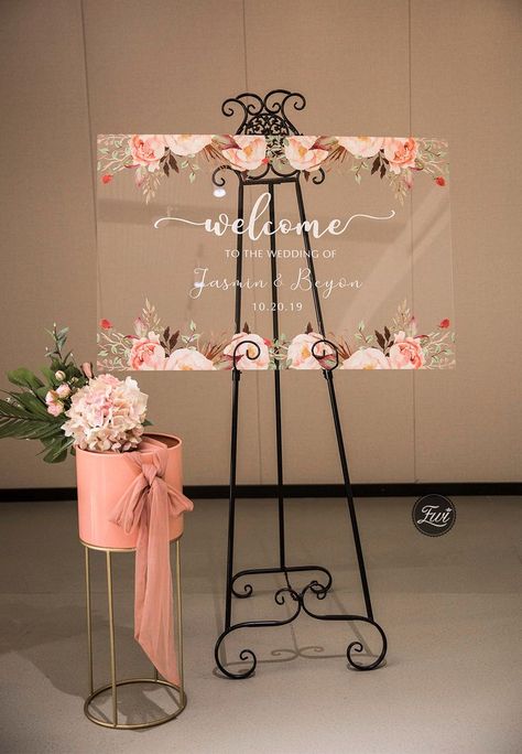 Custom Wedding Sign-Acrylic Welcome Sign Rustic Modern Pink Spring Flower EWSG004 Outdoor Plant Stand Ideas, Wedding Entrance Sign, Inexpensive Wedding Invitations, Pink Spring Flowers, Wedding Welcome Board, Wedding Entrance Decor, Wedding Reception Design, Acrylic Wedding Invitations, Wedding Entrance