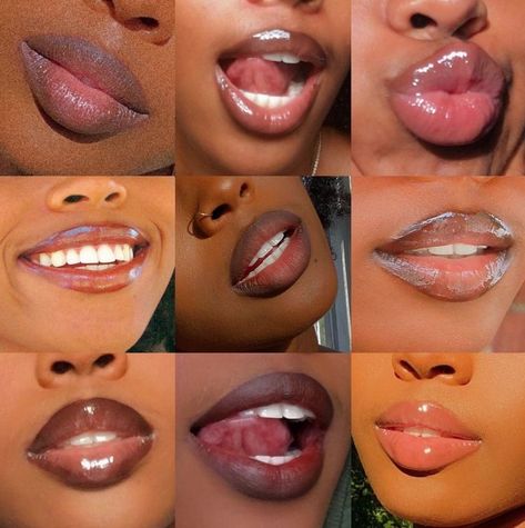 Different Kinds Of Lips, Black Women Lip Combo, 90s Lip Liner And Gloss, Two Toned Lips Natural, Lip Looks Black Women, Black Women Lips, Two Toned Lips, Lip Combos For Black Women, Lips Reference