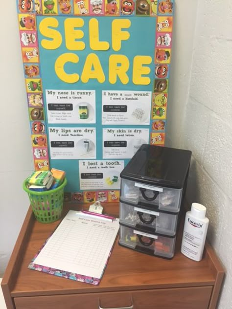 So excited to teach my students about self care this school year! #schoolnurse School Nurse Office Door, School Nurse Door Decoration, Nurse Door Decorations, School Nurse Decorations, School Nurse Office Ideas, School Nurse Clinic, Nurse Office Ideas, School Nurse Elementary, School Nurse Door