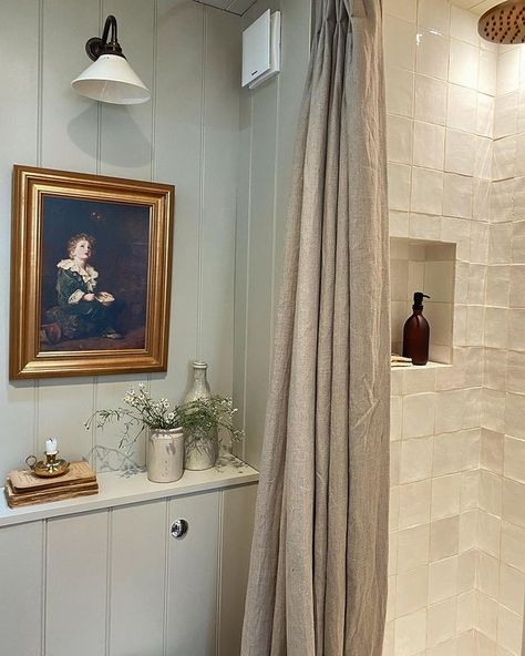 Bifold Glass Door, Downstairs Shower Room, English Country Bathroom, Mdf Panelling, Cottage Showers, Modern Country Decor, Cottage Bathroom, Country Bathroom, Downstairs Bathroom