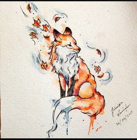 Watercolor Fox Tattoos, Fox Tattoo Design, Tattoo Watercolor, Fox Drawing, Galaxy Tattoo, Fox Tattoo, 3d Drawings, Fox Art, Arte Animal