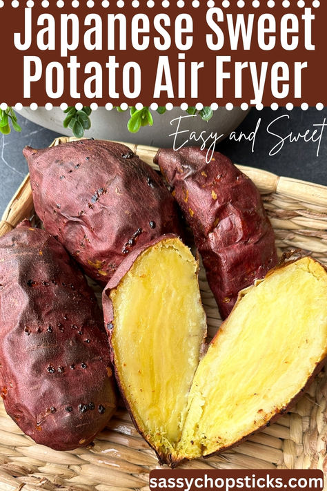 Japanese sweet potato air fryer Korean Sweet Potato Air Fryer, Japanese Sweet Potato Recipe Air Fryer, Air Fryer Japanese Sweet Potatoes, How To Cook Japanese Sweet Potato, Japanese Sweet Potato Air Fryer, Baked Sweet Potato Air Fryer, Sides For A Party, Baked Japanese Sweet Potato, Japanese Sweet Potato Recipe