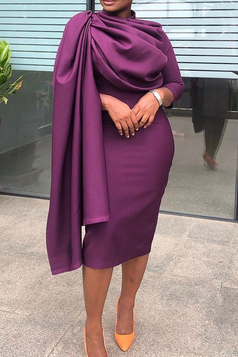 Xpluswear Side Drape Dress, Quarter Sleeve Dress, Purple Midi Dress, Pencil Skirt Dress, Evening Dresses For Weddings, Dresses Elegant, Bodycon Dress Parties, African Dresses For Women, Draped Dress