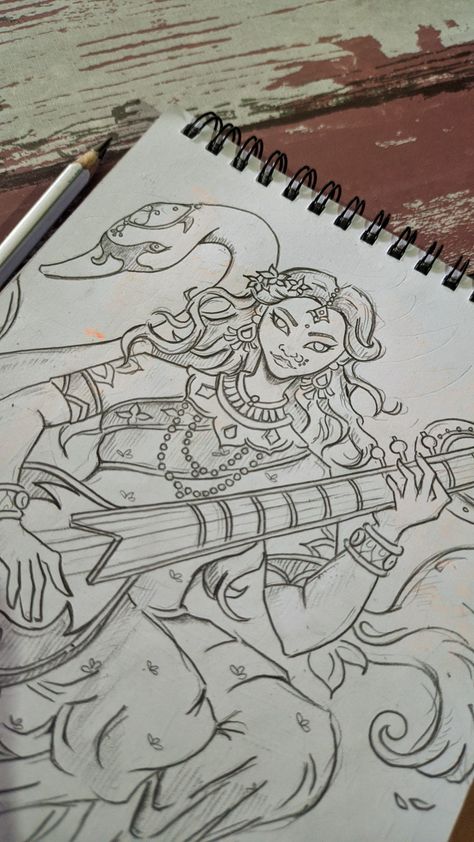 #Saraswati #PencilSketch Maa Saraswati Art, Saraswati Art, Maa Saraswati, Hard Drawings, Shading Drawing, Saraswati Devi, Pencil Shading, Colour Painting, Cute Canvas Paintings