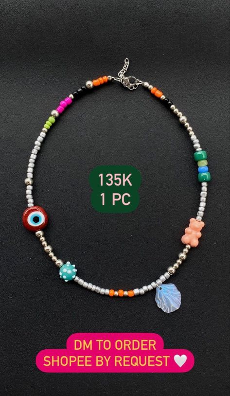 Manik Manik Kreasi, Evil Eye Bracelet Diy, Diy Clay Rings, Manik Manik, Diy Beaded Rings, Bead Charms Diy, Beaded Necklace Diy, Necklace Beads, Diy Bracelet Designs