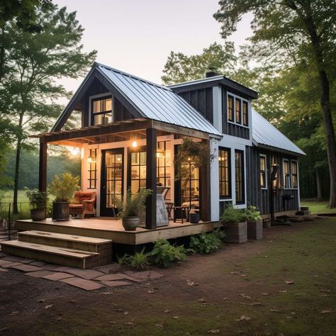 16 Inspiring Tiny House Plans That Are Thoughtfully Designed for You Cottage With Addition, Tiny House Neighborhood Layout, Tiny Home Big Windows, Brick Guest House, Dream Tiny Living, Tiny Homes With Courtyard, Tree House Tiny House, Lake House Tiny Home, Ranch Tiny House Floor Plans