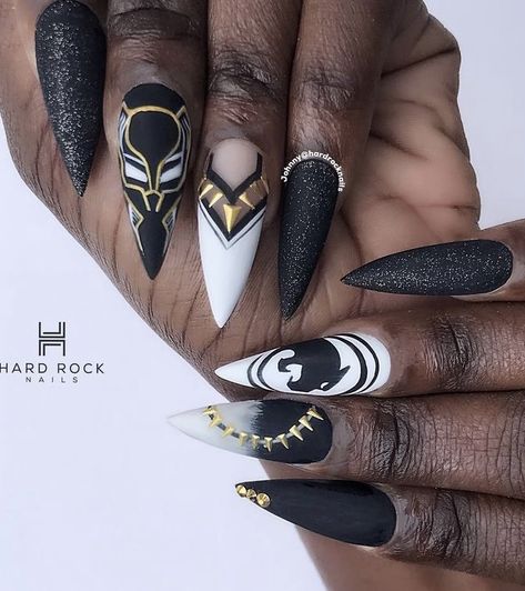 Black Panther Nails, Panther Nails, Panthers Nails, Avengers Nails, Batman Nails, Marvel Nails, Disney Acrylic Nails, Skull Nails, Halloween Nails Easy