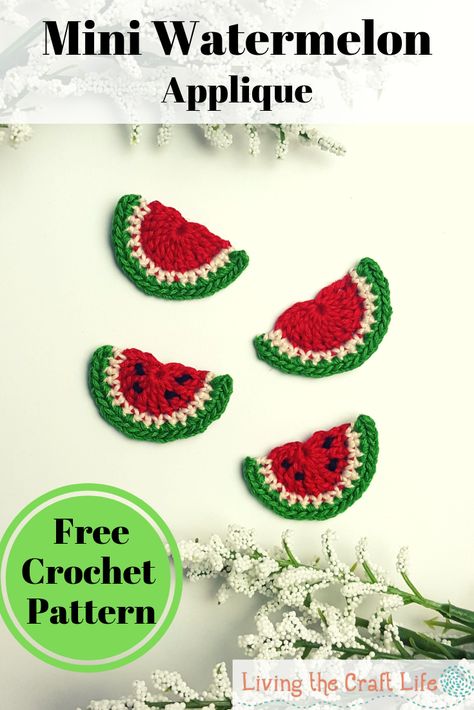 Use up some scraps with this super cute crochet mini watermelon. Use cotton thread, embroidery floss, or yarn with this FREE PATTERN Crochet Embroidery Floss Projects, Crochet Fruit Applique Free Pattern, Embroidery Floss Crochet Free Pattern, Mini Crochet Applique Free Pattern, Crochet Mini Applique, Crochet Embroidery Floss, Crochet With Embroidery Floss, Embroidery Floss Crochet, Embroidery Floss Projects