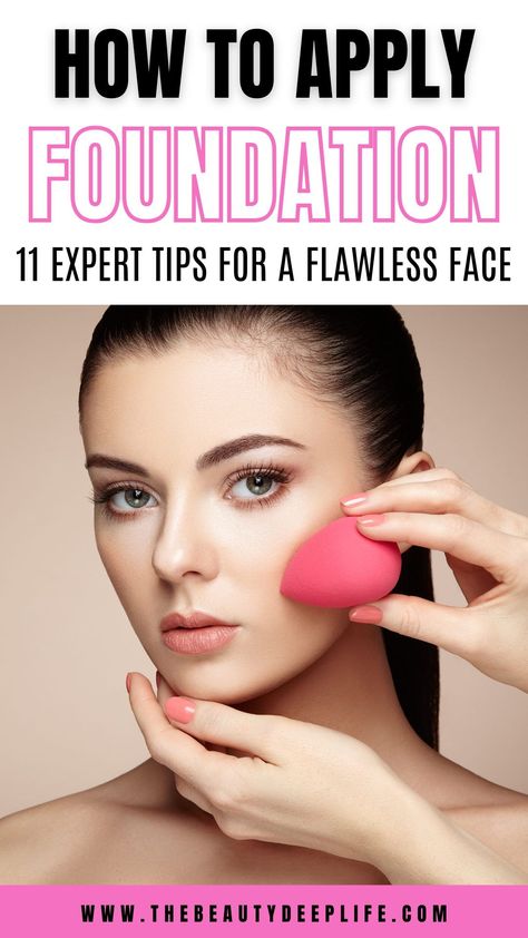 Learn how to apply foundation and get the best makeup tips for beginners on achieving a smooth, even coverage from selecting the right formula and shades to the right tools, brushes, and more! Plus get foundation application tips for using 5 different types of makeup brushes (traditional, dome, angled, stippling, etc.)! Look flawless, beautiful, and step up your foundation makeup game! Smooth Foundation Application, Make Up Applications, How To Color Match Foundation, How To Select Foundation Shade, How To Apply Foundation Correctly Step By Step, Apply Foundation With Brush, Inspired Makeup Looks, Witchy Makeup, Flawless Foundation Application