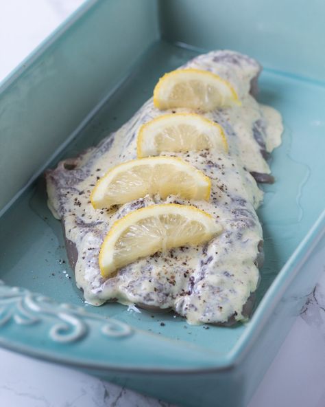 Saucy Baked Bluefish (Paleo, Whole30) - Whole Paleo Eats Blue Fish Recipe, Paleo White Fish Recipes, Redfish On The Half Shell Baked, Paleo Fried Fish, Whole 30 Halibut, Bluefish Recipe, Pablo Crusted Halibut, Fish Recipes Baked, Fish Dinner