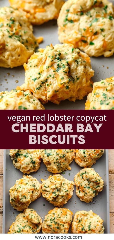 These copycat Red Lobster Vegan Cheddar Bay Biscuits are the best side dish or appetizer to serve with dinner! Fluffy, savory, filled with vegan cheddar cheese, and topped with garlic butter sauce, you can’t stop at just one of these vegan Red Lobster Cheddar Bay Biscuits! | vegan red lobster biscuits | copycat red lobster biscuits recipe | copycat cheddar bay biscuits recipe Cheddar Biscuits Red Lobster, Red Lobster Copycat, Cheddar Biscuits Recipe, Copycat Red Lobster, Red Lobster Cheddar Bay Biscuits, Vegan Cheddar Cheese, Vegan Biscuits, Vegan Kids Recipes, Cheddar Bay Biscuits