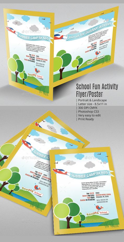 School Fun Activity Flyer or Poster Template PSD | Buy and Download:  http://graphicriver.net/item/-school-fun-activity-flyer-or-poster/8928909?WT.ac=category_thumb&WT.z_author=Geon&ref=ksioks Typography Flyer, Fun School, Nursery Poster, Business Promotion, Professional Templates, School Fun, Poster Template, After School, Summer Kids