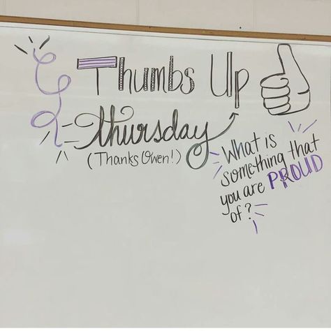 thumbs up #thursday! Motivate yourself and your meeting! Thursday Morning Message, Whiteboard Activities, Whiteboard Prompts, Whiteboard Ideas, Whiteboard Messages, Journal Topics, Quick Writes, Responsive Classroom, Morning Activities