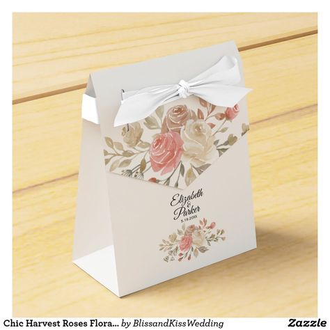 Chic Harvest Roses Floral Wedding Favor Box Wedding Cake Boxes, Floral Wedding Favors, Floral Cake Topper, Wedding Favor Box, Eid Stickers, Paper Box Template, Wedding Chocolate, Wedding Gifts Packaging, Wedding Gifts For Guests