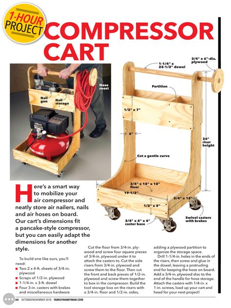 Air Compressor Cart, Compressor Cart, Storage Shed Organization, Garage Workshop Organization, Shed Organization, Garage Organization Diy, The Family Handyman, Tool Storage Diy, Diy Garage Storage