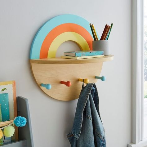 Rainbow Boys Room, Kids Wall Shelf, Rainbow Furniture, Kids Wall Shelves, Kids Room Rainbow, Book Exhibition, Kids Shelf, Rainbow Shelf, Rainbow Girls Room