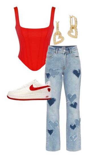 Outfit Ideas Jeans, Heart Outfit, Valentines Outfit, Fashion Outfit Ideas, Love Valentines Day, Valentines Outfits, Valentine's Day Outfit, Day Outfit, Love Valentines