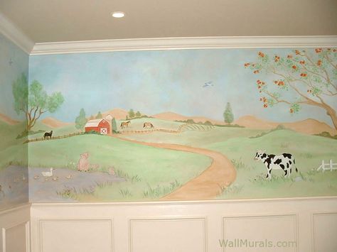 Farm Animal Mural, Boys Farm Bedroom, Baby Room Murals, Wall Murals Nursery, Wall Stickers Tree, Nursery For Boys, Nature Murals, Farm Mural, Painting Kids Room