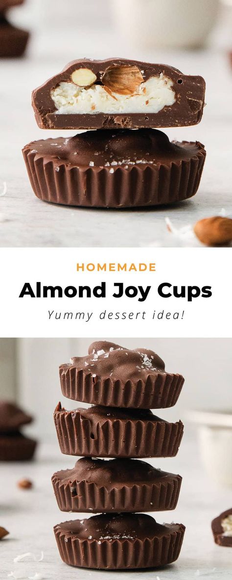 Homemade Almond Joys - The Cheese Knees Homemade Almond Joy, Almond Joys, Coconut Cream Cheese, Almond Joy Bars, Almond Joy, Muffin Cups, Chocolate Coconut, Shredded Coconut, Semisweet Chocolate