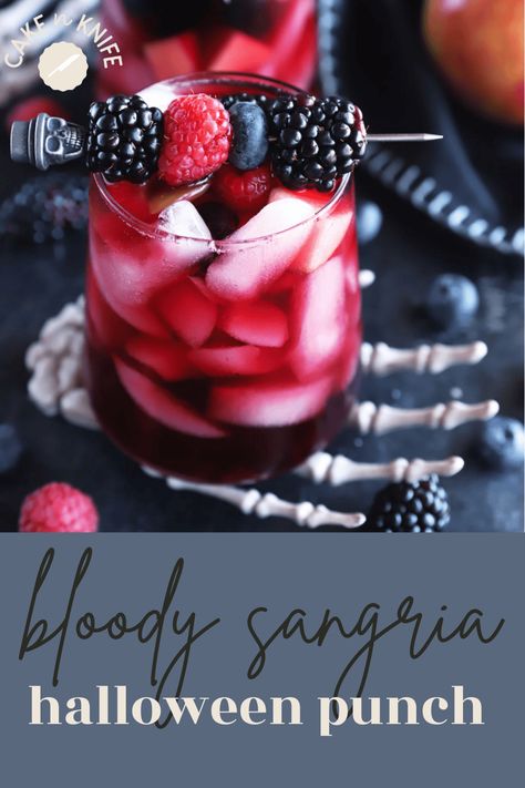 Bloody Sangria Halloween Punch Scary Drinks For Halloween, Witches Brew Sangria, Halloween Sangria Recipes Easy, Large Batch Party Cocktails Halloween, Vampire Punch Alcohol, Halloween Sangria Punch, Spooky Sangria Recipes, Blood Bag Drink Recipe, Halloween Sangria Recipes