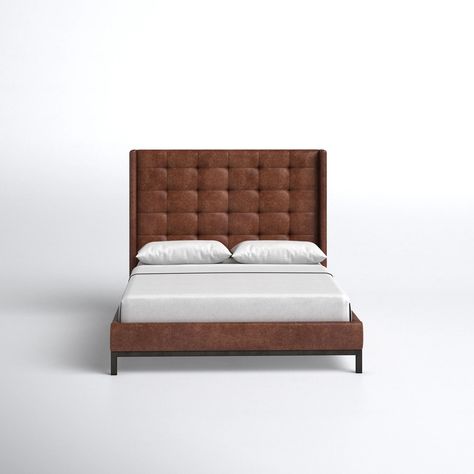 Anatoli Vegan Leather Metal Wingback Bed | Joss & Main King Leather Bed Frame, Bedframe Ideas, Pretty Bedrooms, Bedroom 2023, Low Profile Platform Bed, Wingback Bed, Leather Headboard, House Cabin, Classic Bed