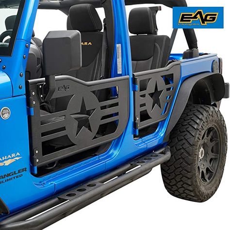 EAG 07-18 Jeep Wrangler JK 4 Door Only Military Star Tubular 4 Door with Side View Mirrors Jeep Wrangler Led Lights, Jeep Half Doors, Jeep Wrangler Upgrades, Jeep Wrangler Doors, Tube Doors, Jeep Doors, Military Star, Jimny Suzuki, Blue Jeep