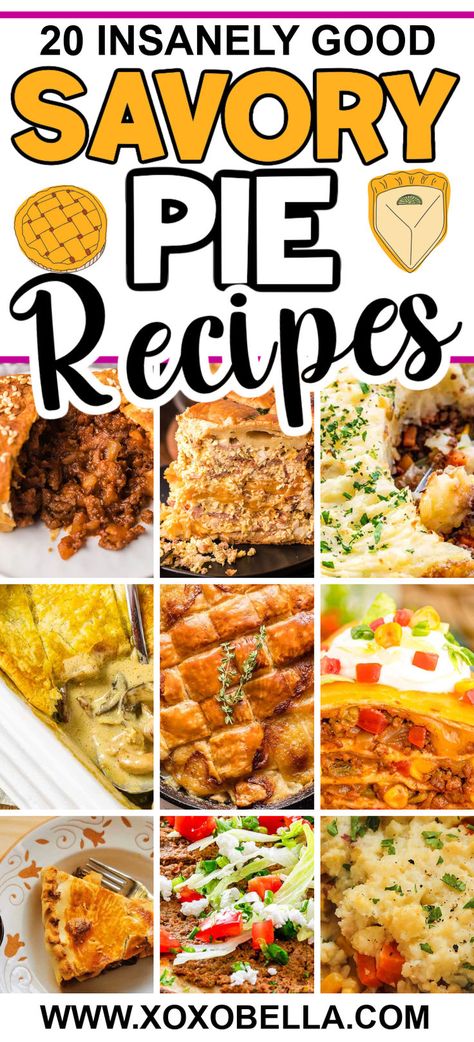 Recipes for savory pies Savory Meat Pie Recipes, Pie Dinner Ideas, Best Savory Pie Recipes, Things To Do With Pie Crust Dinner, Food Pie Recipes, Pie Dish Recipes, English Pie Recipes, Dinner Pie Ideas, Pie Savory Recipes