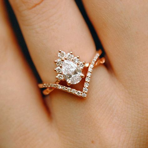 1/2 Carat Pear Diamond Wedding Ring Set. 14K Rose Gold | Etsy Crossover Wedding Ring, Dream Wedding Ring, Cute Engagement Rings, Future Engagement Rings, Diamond Wedding Rings Sets, Dream Engagement, Dream Engagement Rings, Wedding Ring Set, Engagement Ring Set