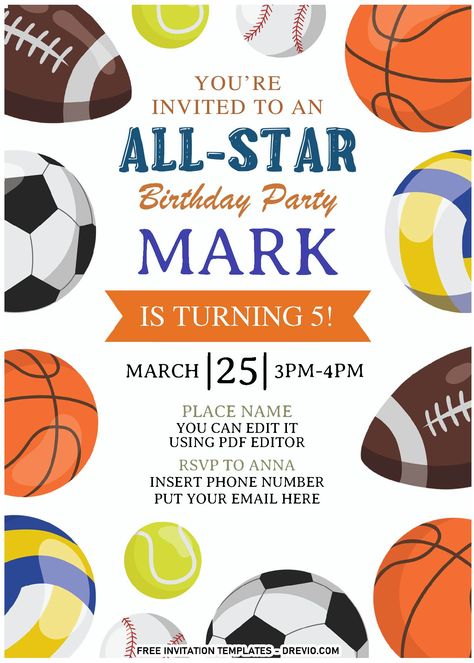 Sports Party Invitations, Basketball Birthday Invitations, Kids Sports Party, Sports Birthday Invitations, Birthday Party Invitations Free, Printable Sports, Star Birthday Party, Sports Theme Birthday, Sports Birthday Party