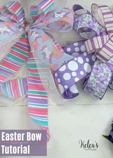 How To Make Easter Bows For Wreaths Bunny Door Wreath, Making Bows For Wreaths, Bows For Wreaths, Diy Seasonal Decor, Diy Wreath Bow, Boho Valentine, Easter Door Wreaths, Valentines Door Hanger, Bunny Door Hanger