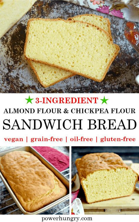 3-Ingredient Grain-Free Vegan Sandwich Bread (oil-free) | powerhungry® Yeastfree Bread, Vegan Sandwich Bread, Chickpea Flour Bread, Chickpea Flour Recipes, Bread Oil, Grain Free Bread, Gf Bread, Healthy Bread, Vegan Bread