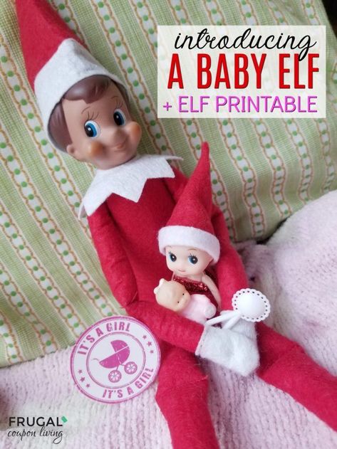 Elf on the Shelf Ideas - It's a Girl Elf Baby printable. Creative and funny elf ideas daily on Frugal Coupon Living. #FrugalCouponLiving #ElfontheShelf #ElfontheShelfIdeas #ElfIdeas #funnyelfideas #funnyelfontheshelf #elfprintables #freeelfprintables #printables #freeprintables #itsagirl #itsagirlprintable #babygirl Elf Shelf Arrival, Funny Elf Ideas, Shelf Crafts, Elf Is Back Ideas, Thanksgiving Napkin Folds, Elf Printables, Baby Elf, Student Christmas Gifts, Pinterest Christmas