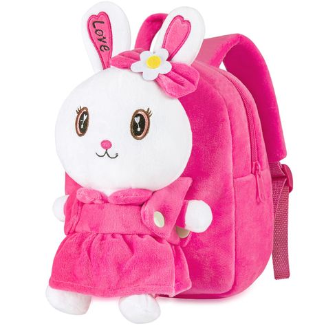 PRICES MAY VARY. PERFECT GIFT IDEA: Super soft plush backpack with cute stuffed bunny toy can be a perfect gift for toddler girls as a birthday gift,kindergarten entrance gift,school backpack,travel/picnic backpack. Sweet gift for various occassions like Easter,Christmas,Thanksgiving and other anniversaries. BACKPACK WITH DOLL: The size of the mini Backpack is 9.8*7.9*4.3 inches. Quality backpack and stuffed animal toy made of premium fabric with fine lingning and rich details; Durable and super Pink Cartoon Backpack, Pink Cartoon Style Backpack, Pink Cartoon Backpack For Travel, Cute School Bag With Bunny Design, Pink Kawaii Backpack Gift, Pink Cartoon Backpack For School, Pink Cartoon Backpack For Back To School, Playful Pink Softback Bag, Cute Plush Bags For Gifts