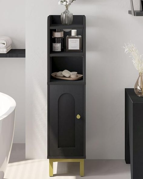 Amazon.com: Hzuaneri Bathroom Storage Cabinet, Small Corner Floor Cabinet with Door and Shelves, Narrow Toilet Paper Cabinet, Bathroom Organizer with Adjustable Shelf, for Small Spaces, Black BC08206X : Home & Kitchen Narrow Toilet, Space Saving Bathroom, Furniture Storage Cabinets, Cabinet Bathroom, Floor Cabinet, Arched Doors, Small Bathroom Storage, Small Corner, Bathroom Storage Cabinet