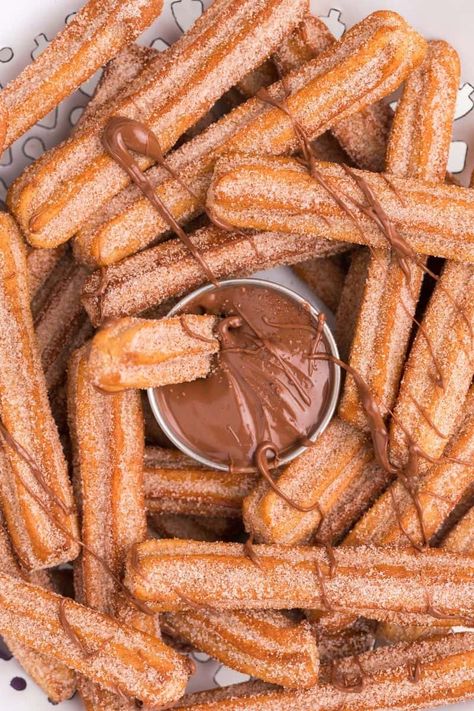 Air Fryer Churros | Everyday Family Cooking Homemade Churros Air Fryer, Easy Homemade Churros Recipes, Churros In Air Fryer, Air Fry Churros, Churros Recipe Easy Air Fryer, Sourdough Churros, Air Fried Churros, Fried Churros Recipe, Airfryer Churros