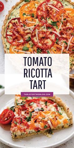 This gorgeous tomato ricotta tart uses up all your summer's freshest tomatoes! Just another way to eat up all of summer! #tomatotart #tart #ricotta #tomatorecipe #tomatoricotta Ricotta Tart, Tomato Tart Recipe, Tomato Dishes, Fresh Tomato Recipes, Tomato Tart, Summer Tomato, Tart Recipe, Quiche Recipes, Fresh Summer