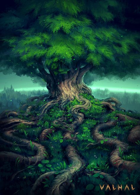 ArtStation - Sacred Tree, Nele Diel Giant Tree Fantasy Art, Magic Realms, Emotional Books, Castle Background, Magical Tree, Canvas Art Projects, Sacred Tree, Giant Tree, Art Landscapes