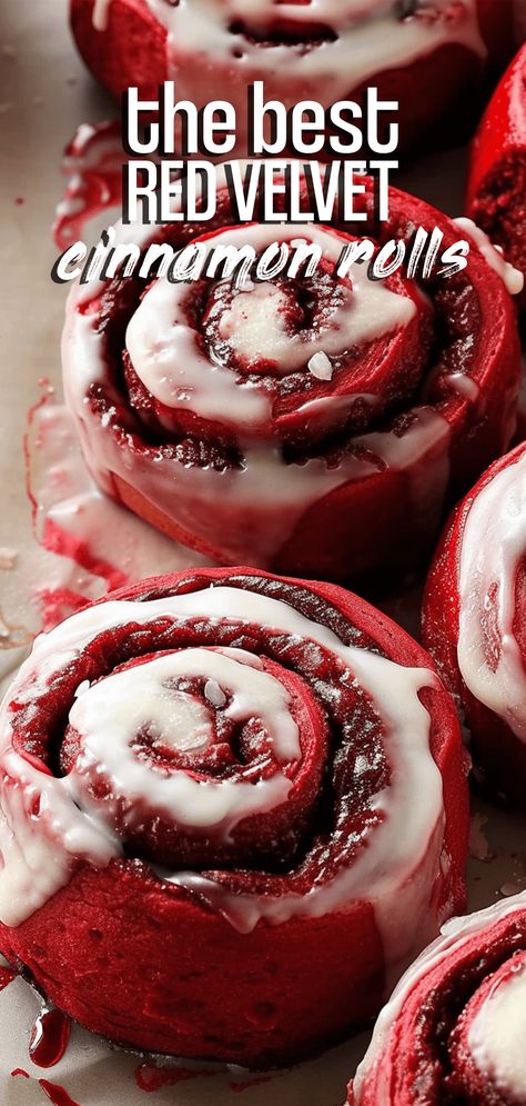 Red Velvet Cinnamon Rolls Recipe, Red Velvet Cinnamon Rolls, Cinnamon Rolls From Scratch, Red Velvet Recipes, Breakfast Rolls, Baked Rolls, Cinnamon Rolls Recipe, Chocolate Cinnamon, Sweet Roll